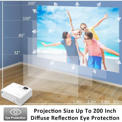  Mini Movie Projector, Jimwey 1080P Supported 4500 LUX Portable Video Projector, with 45000 Hrs LED Lamp Life, Compatible with TV Stick, PS4, HDMI, USB, AV, DVD for Home Entertainme