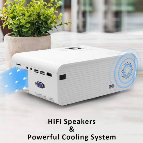  Mini Movie Projector, Jimwey 1080P Supported 4500 LUX Portable Video Projector, with 45000 Hrs LED Lamp Life, Compatible with TV Stick, PS4, HDMI, USB, AV, DVD for Home Entertainme