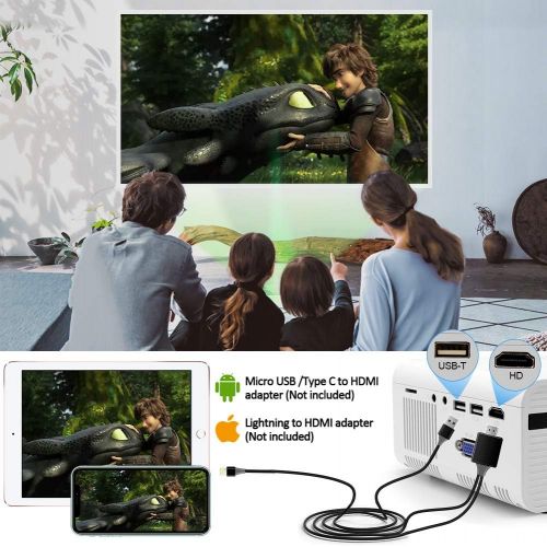  Mini Movie Projector, Jimwey 1080P Supported 4500 LUX Portable Video Projector, with 45000 Hrs LED Lamp Life, Compatible with TV Stick, PS4, HDMI, USB, AV, DVD for Home Entertainme