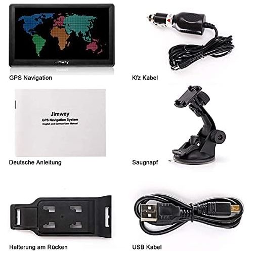  [아마존베스트]Jimwey GPS Navigation Device for Car, Navigation for Car, Lorry, Sat Nav, 7 Inches, Free Map Update with Hands-Free System, POI Flash Alert, Voice Guide, Driving Lane, Europe, UK, 52 Maps