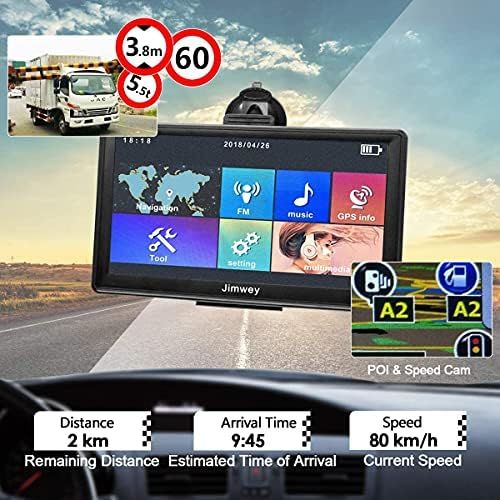  [아마존베스트]Jimwey GPS Navigation Device for Car, Navigation for Car, Lorry, Sat Nav, 7 Inches, Free Map Update with Hands-Free System, POI Flash Alert, Voice Guide, Driving Lane, Europe, UK, 52 Maps