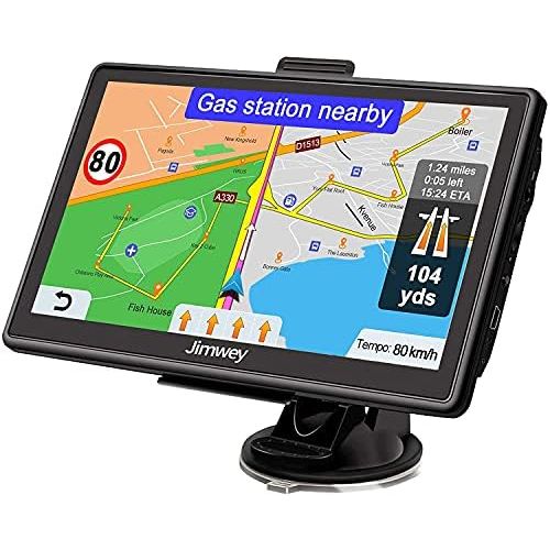  [아마존베스트]Jimwey GPS Navigation Device for Car, Navigation for Car, Lorry, Sat Nav, 7 Inches, Free Map Update with Hands-Free System, POI Flash Alert, Voice Guide, Driving Lane, Europe, UK, 52 Maps