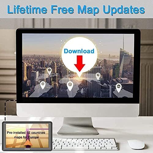  [아마존베스트]Jimwey GPS Navigation Device for Car, Navigation for Car, Lorry, Sat Nav, 7 Inches, Free Map Update with Hands-Free System, POI Flash Alert, Voice Guide, Driving Lane, Europe, UK, 52 Maps