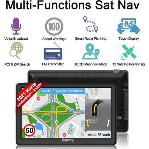  [아마존베스트]Jimwey GPS Navigation Device for Car, Navigation for Car, Lorry, Sat Nav, 7 Inches, Free Map Update with Hands-Free System, POI Flash Alert, Voice Guide, Driving Lane, Europe, UK, 52 Maps