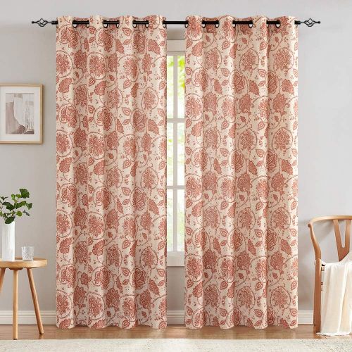  Jinchan Living Room Curtain Set 95 inch Scroll Paisley Linen Print Drapes Jecobean Floral Window Treatment Panels Blue Medallion Grommet Top Curtains for Bedroom 2 Panels, Teal