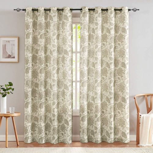  Jinchan Living Room Curtain Set 95 inch Scroll Paisley Linen Print Drapes Jecobean Floral Window Treatment Panels Blue Medallion Grommet Top Curtains for Bedroom 2 Panels, Teal