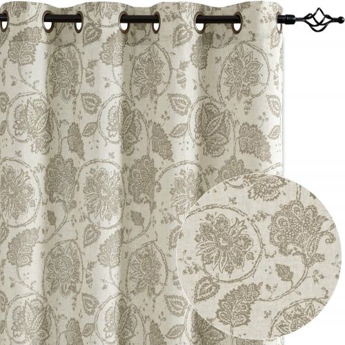  Jinchan Living Room Curtain Set 95 inch Scroll Paisley Linen Print Drapes Jecobean Floral Window Treatment Panels Blue Medallion Grommet Top Curtains for Bedroom 2 Panels, Teal