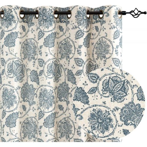  Jinchan Living Room Curtain Set 95 inch Scroll Paisley Linen Print Drapes Jecobean Floral Window Treatment Panels Blue Medallion Grommet Top Curtains for Bedroom 2 Panels, Teal