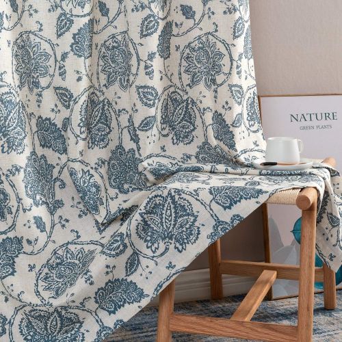  Jinchan Living Room Curtain Set 95 inch Scroll Paisley Linen Print Drapes Jecobean Floral Window Treatment Panels Blue Medallion Grommet Top Curtains for Bedroom 2 Panels, Teal