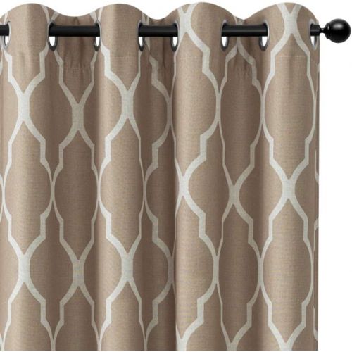  Jinchan Room Darkening Linen Textured Curtains for Bedroom Window Curtains, Quatrefoil Flax Linen Blend Textured Geometry Lattice Grommet Window Treatment Set for Living Room, 95L, Soft Gr