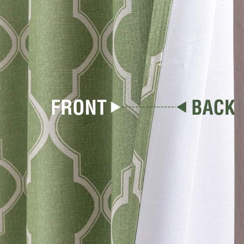  Jinchan Room Darkening Linen Textured Curtains for Bedroom Window Curtains, Quatrefoil Flax Linen Blend Textured Geometry Lattice Grommet Window Treatment Set for Living Room, 95L, Soft Gr