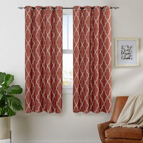  Jinchan Room Darkening Linen Textured Curtains for Bedroom Window Curtains, Quatrefoil Flax Linen Blend Textured Geometry Lattice Grommet Window Treatment Set for Living Room, 95L, Soft Gr