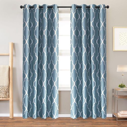  Jinchan Room Darkening Linen Textured Curtains for Bedroom Window Curtains, Quatrefoil Flax Linen Blend Textured Geometry Lattice Grommet Window Treatment Set for Living Room, 95L, Soft Gr