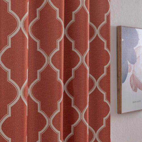  Jinchan Room Darkening Linen Textured Curtains for Bedroom Window Curtains, Quatrefoil Flax Linen Blend Textured Geometry Lattice Grommet Window Treatment Set for Living Room, 95L, Soft Gr