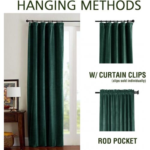  Jinchan jinchan Velvet Curtains Half Blackout Panels, Room Darkening Drapes for Bedroom Window Curtain Rod Pocket (2 Panels, 84 Inch, Green)