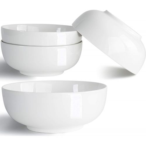  [아마존베스트]Jingdezhen 32 Ounce Soup Bowls, Salad Bowls, Cereal Bowls, Pasta Bowls, Pho Bowls, Chunni Durable Porcelain Off White Bowls Set of 4, 7 Inch