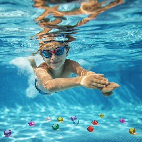  Jinhua Yiyan Diving Gem Pool Toy Colorful 8 Big Diamond Set with Big Treasure Pirate Box Summer Swimming Gem Diving Toys Set Dive Throw Toy Set Underwater Swimming Toy for Pool Use Treasures Gi