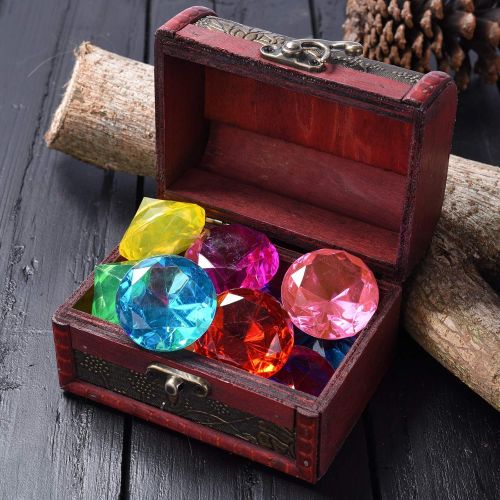  Jinhua Yiyan Diving Gem Pool Toy Colorful 8 Big Diamond Set with Big Treasure Pirate Box Summer Swimming Gem Diving Toys Set Dive Throw Toy Set Underwater Swimming Toy for Pool Use Treasures Gi