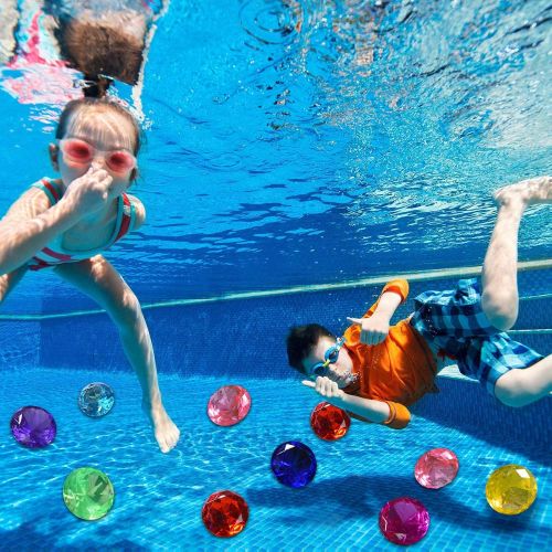  Jinhua Yiyan Diving Gem Pool Toy Colorful 8 Big Diamond Set with Big Treasure Pirate Box Summer Swimming Gem Diving Toys Set Dive Throw Toy Set Underwater Swimming Toy for Pool Use Treasures Gi