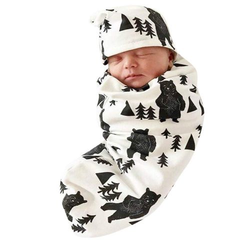  Jinjiums baby sleep bag,Newborn Baby Boy Cocoon Swaddle Blanket Wearable Sleeping Swaddle Muslin Wrap Hat Set