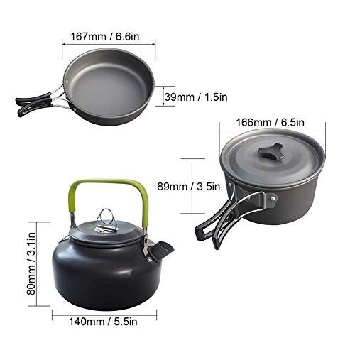  Jinmi 11pcs Camping Cookware Stove,Aluminum Pot Pans Folding Utensils 1-2 People Non Stick Pot Pan Cooking Set Camping Cooking Set Outdoor for Hiking BBQ Travel Picnic