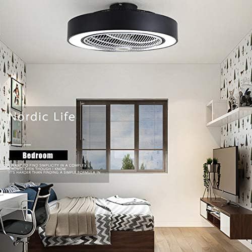  [아마존베스트]Jinweite Ceiling Fan with Light, 22 inches LED Remote Control Fully Dimmable Lighting Modes Invisible Acrylic Blades Metal Shell Semi Flush Mount Low Profile Fan,Black