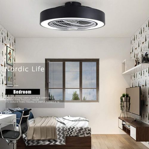  [아마존베스트]Jinweite Ceiling Fan with Light, 22 inches LED Remote Control Fully Dimmable Lighting Modes Invisible Acrylic Blades Metal Shell Semi Flush Mount Low Profile Fan,Black