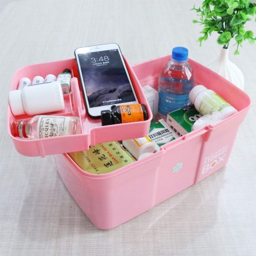  Jinxin-jewelry box Household Plastic Medicine Box Portable Suitcase Large Capacity Storage Box Large First Aid Kit (Color : Pink)