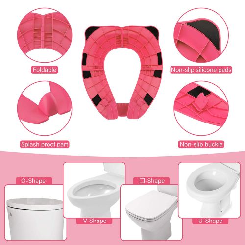  [아마존베스트]2019 Upgrade Portable Potty Seat with Splash Guard for Toddler, VIRIITA Foldable Travel Potty Seat with Carry Bag, Non-Slip Pads Toilet Potty Training Seat Covers for Baby, Toddler