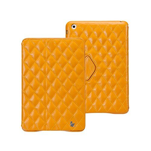  Jisoncase Quilted Genuine Leather Smart Cover Case for iPad mini JS-IM-002D-Yellow