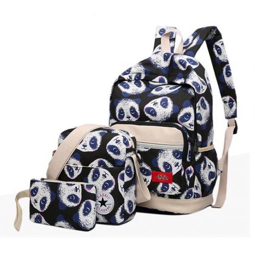  Jiuhexu Fashion Cute Panda Vintage Canvas Backpack Rucksack School Bag Satchel for Teen Girls and Boys