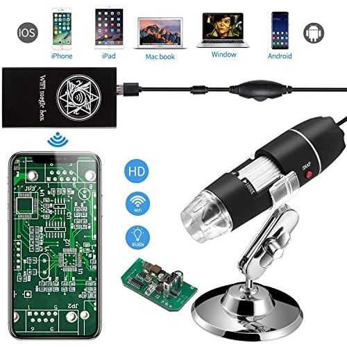  [아마존베스트]Jiusion WiFi USB Digital Handheld Microscope, 40 to 1000x Wireless Magnification Endoscope 8 LED Mini Camera with Phone Suction, Metal Stand and Case, Compatible with iPhone iPad M