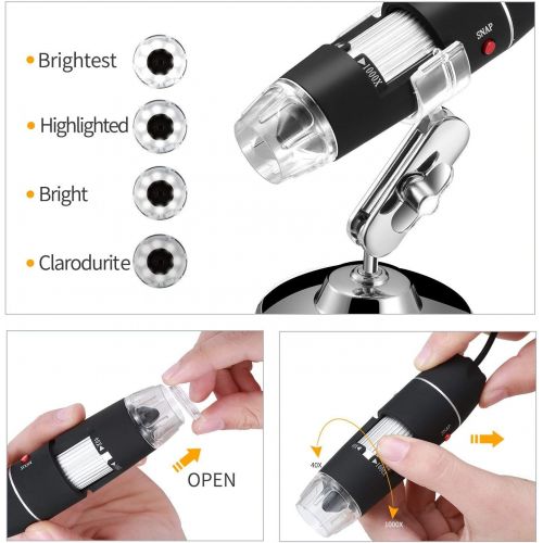  [아마존베스트]Jiusion WiFi USB Digital Handheld Microscope, 40 to 1000x Wireless Magnification Endoscope 8 LED Mini Camera with Phone Suction, Metal Stand and Case, Compatible with iPhone iPad M