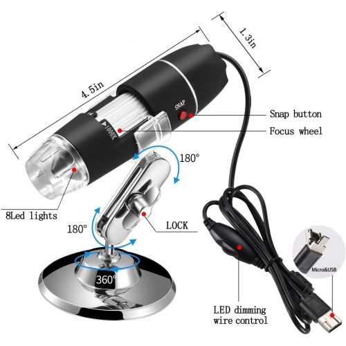  [아마존베스트]Jiusion WiFi USB Digital Handheld Microscope, 40 to 1000x Wireless Magnification Endoscope 8 LED Mini Camera with Phone Suction, Metal Stand and Case, Compatible with iPhone iPad M