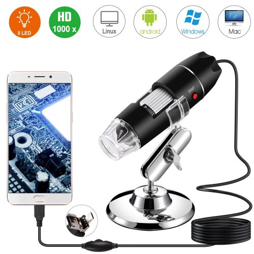  Jiusion 40 to 1000x Magnification Endoscope, 8 LED USB 2.0 Digital Microscope, Mini Camera with OTG Adapter and Metal Stand, Compatible with Mac Window 7 8 10 Android Linux