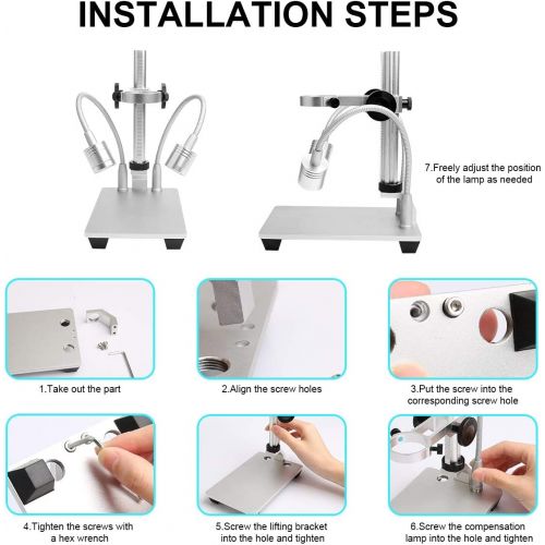  Jiusion Updated with 2 Lamps Aluminum Alloy Universal Adjustable Professional Base Stand Holder Desktop Support Bracket for Max 1.4 in Diameter USB Digital Microscope Endoscope Mag