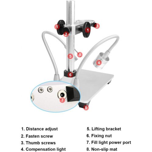  Jiusion Updated with 2 Lamps Aluminum Alloy Universal Adjustable Professional Base Stand Holder Desktop Support Bracket for Max 1.4 in Diameter USB Digital Microscope Endoscope Mag