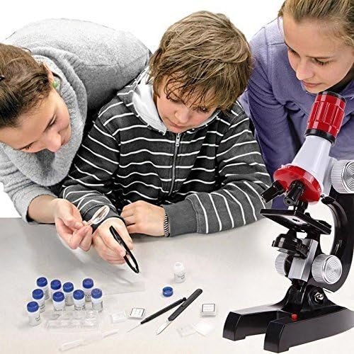  [아마존베스트]Jiusion Kid Microscope Science Kits, 100X 400X 1200X Trinocular Magnification Beginner Toy Home School Educational Biological Hand Held Camera Compound Scope with Slides for Kids C