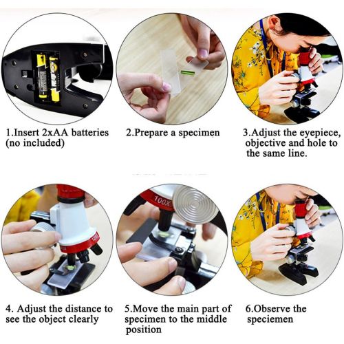  [아마존베스트]Jiusion Kid Microscope Science Kits, 100X 400X 1200X Trinocular Magnification Beginner Toy Home School Educational Biological Hand Held Camera Compound Scope with Slides for Kids C