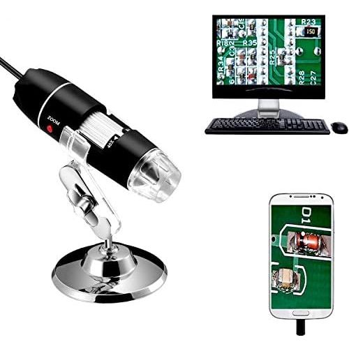  [아마존베스트]Jiusion 40to 1000Magnifier Microscope Endoscope 2Mp 8-LED USB 2.0Digital Microscope, Mini Camera with OTG Adaptor and Metal Stand, Compatible with Mac Windows 7810A