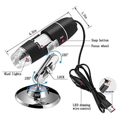  [아마존베스트]Jiusion 40to 1000Magnifier Microscope Endoscope 2Mp 8-LED USB 2.0Digital Microscope, Mini Camera with OTG Adaptor and Metal Stand, Compatible with Mac Windows 7810A