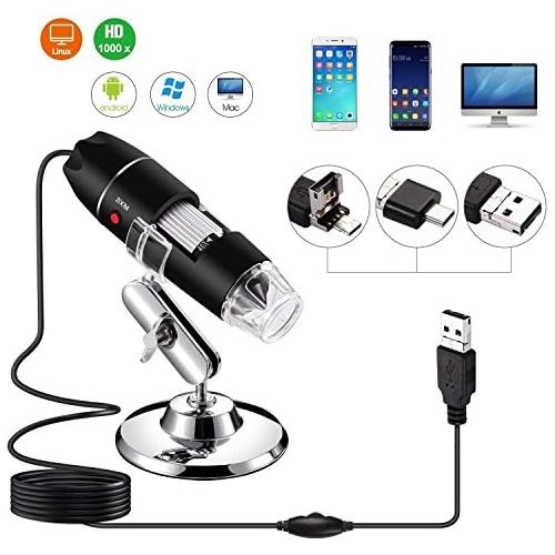  [아마존베스트]Jiusion 40to 1000Magnifier Microscope Endoscope 2Mp 8-LED USB 2.0Digital Microscope, Mini Camera with OTG Adaptor and Metal Stand, Compatible with Mac Windows 7810A