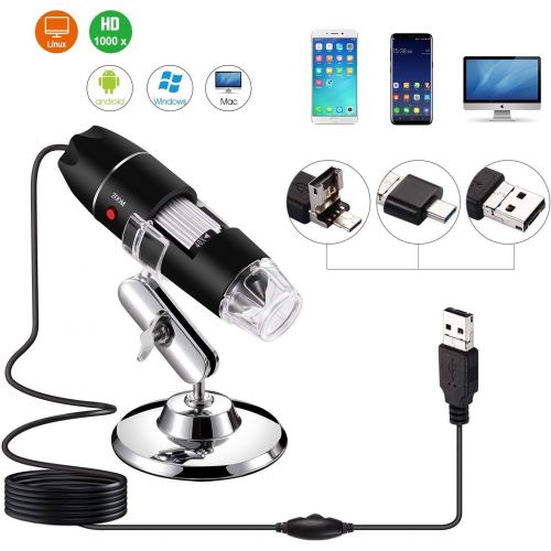  [아마존베스트]Jiusion 40to 1000Magnifier Microscope Endoscope 2Mp 8-LED USB 2.0Digital Microscope, Mini Camera with OTG Adaptor and Metal Stand, Compatible with Mac Windows 7810A