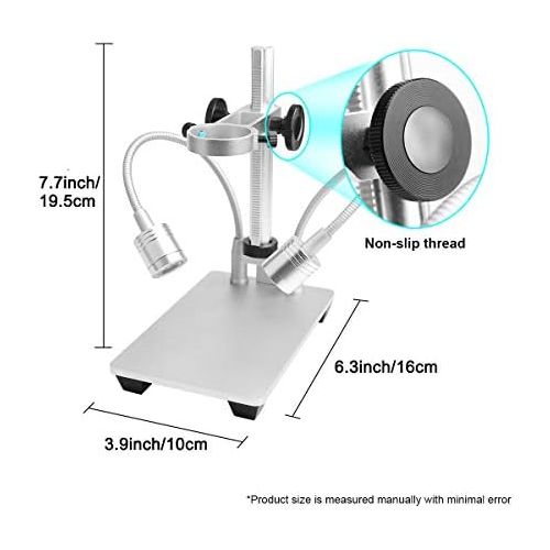  [아마존베스트]Jiusion Universal Adjustable Aluminium Alloy Stand with 2 Lamps Professional Stand Table Mount for Max 3.5 cm diameter USB digital microscope magnifying glass camera