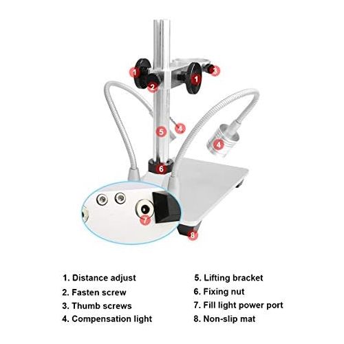  [아마존베스트]Jiusion Universal Adjustable Aluminium Alloy Stand with 2 Lamps Professional Stand Table Mount for Max 3.5 cm diameter USB digital microscope magnifying glass camera