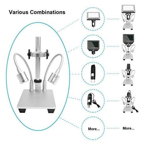  [아마존베스트]Jiusion Universal Adjustable Aluminium Alloy Stand with 2 Lamps Professional Stand Table Mount for Max 3.5 cm diameter USB digital microscope magnifying glass camera