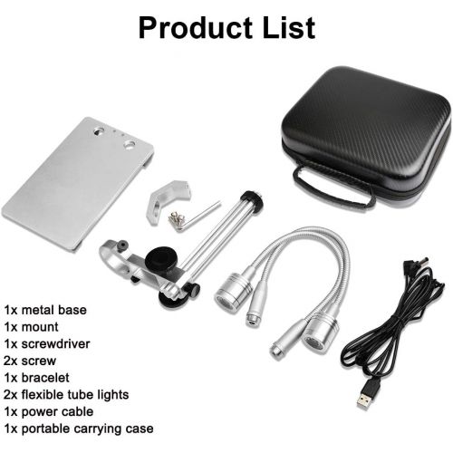  [아마존베스트]Jiusion Universal Adjustable Aluminium Alloy Stand with 2 Lamps Professional Stand Table Mount for Max 3.5 cm diameter USB digital microscope magnifying glass camera