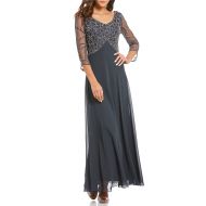 Jkara Sequin Bodice Illusion Sleeve Gown