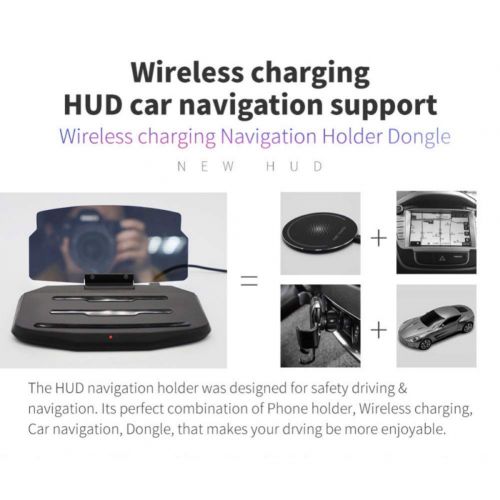  Jlong Multifunction Wireless Car Charger Mount & Head UP Display/HUD Qi Charging Folding Holder Dashboard Phone GPS Navigation Image Reflector Projector Holder