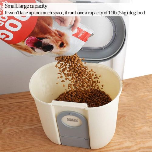  Jlxl Pet Food Container, Capacity 11lb Flip Storage Bucket Transparent Lid Bin Dog Dry Feed Box and Bowl